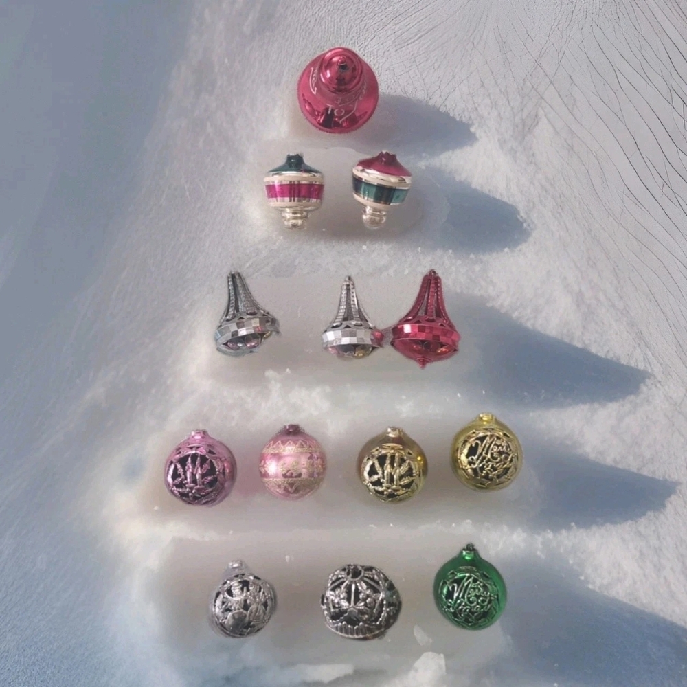 14 Christmas Ornaments Vintage - Mercury Glass hand-blown USSR (1960s) & Plastic